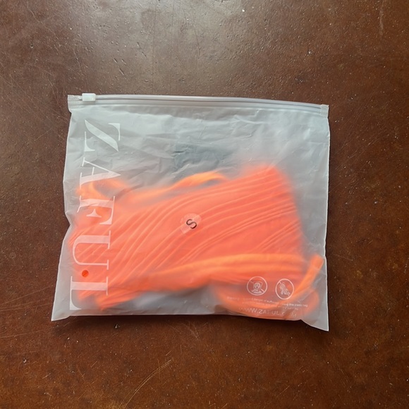 NWT Zaful Neon Orange Ribbed High Cut Tie Bikini Bottoms - Picture 4 of 8